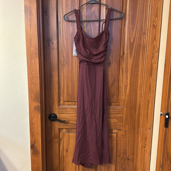 Halara Ruched Backless Crisscross Lace Up Split Bodycon Midi Casual Dress - Picture 4 of 7